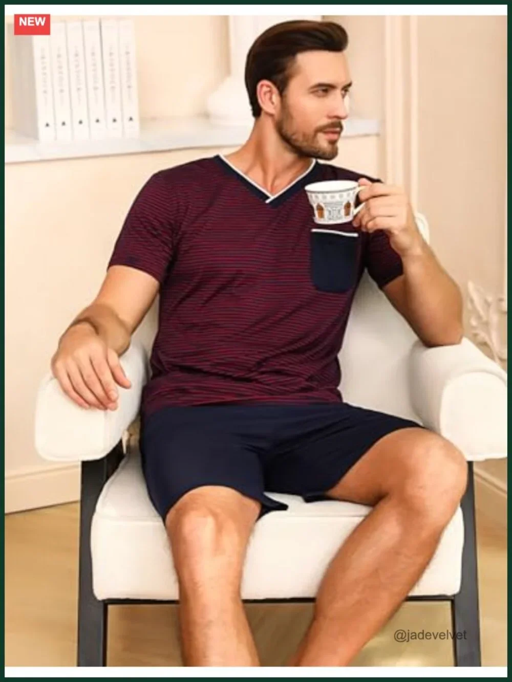 Men's Cotton Pajama Set with Pockets 2 Piece Short Sleeve Sleepwear Lounge Set